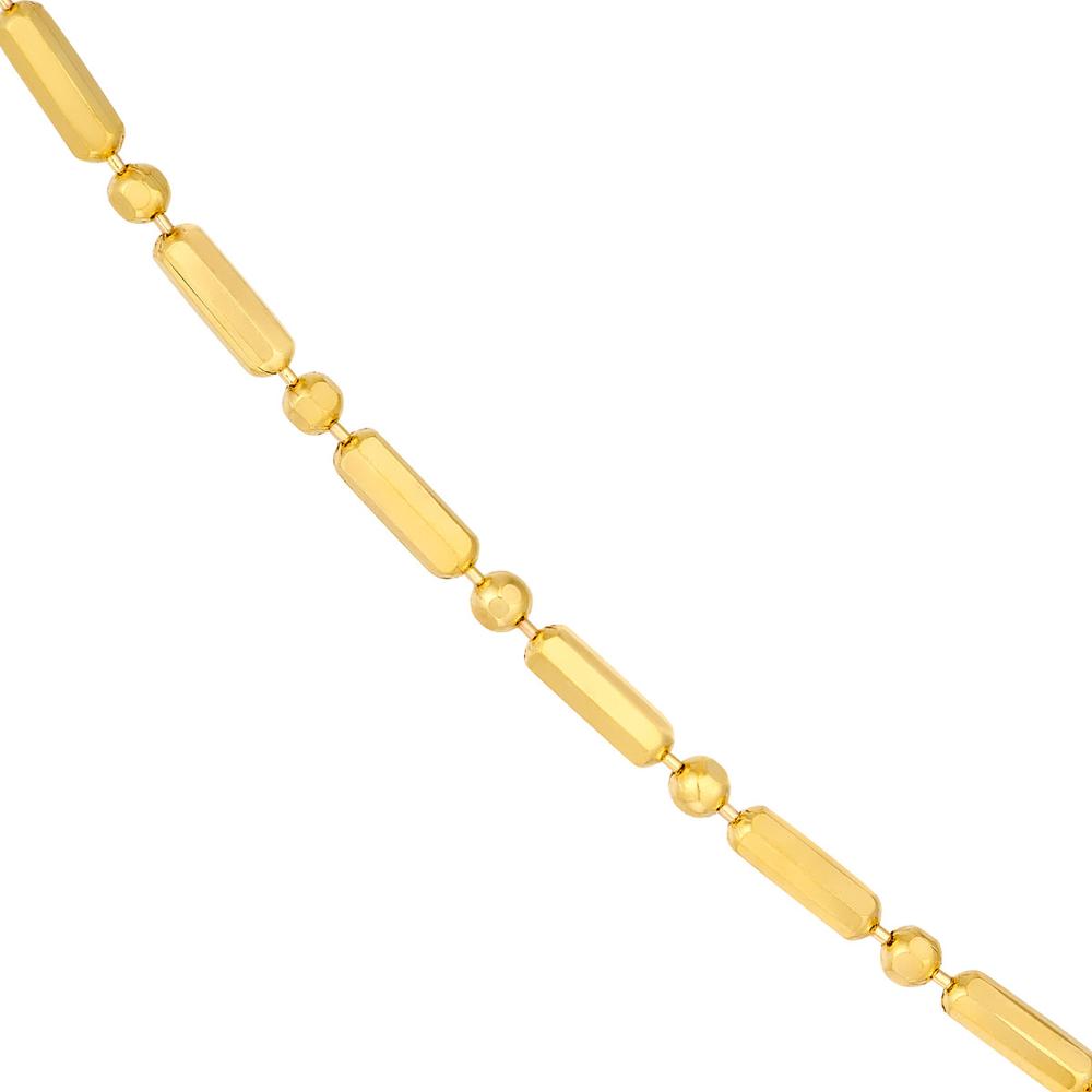 Olas d'Oro - 14K Yellow Gold 1.50mm Bead and Long Bar Chain Necklace - 16" with Pear Lobster Clasp