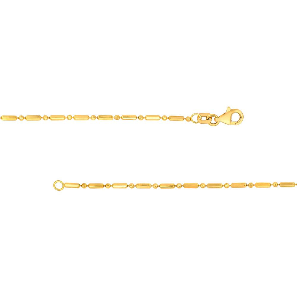 Olas d'Oro - 14K Yellow Gold 1.50mm Bead and Long Bar Chain Necklace - 16" with Pear Lobster Clasp