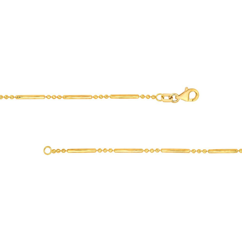 Olas d'Oro - 14K Yellow Gold 1.50mm Diamond-Cut 3+1 Bead and Bar Chain Necklace - 16 Inches