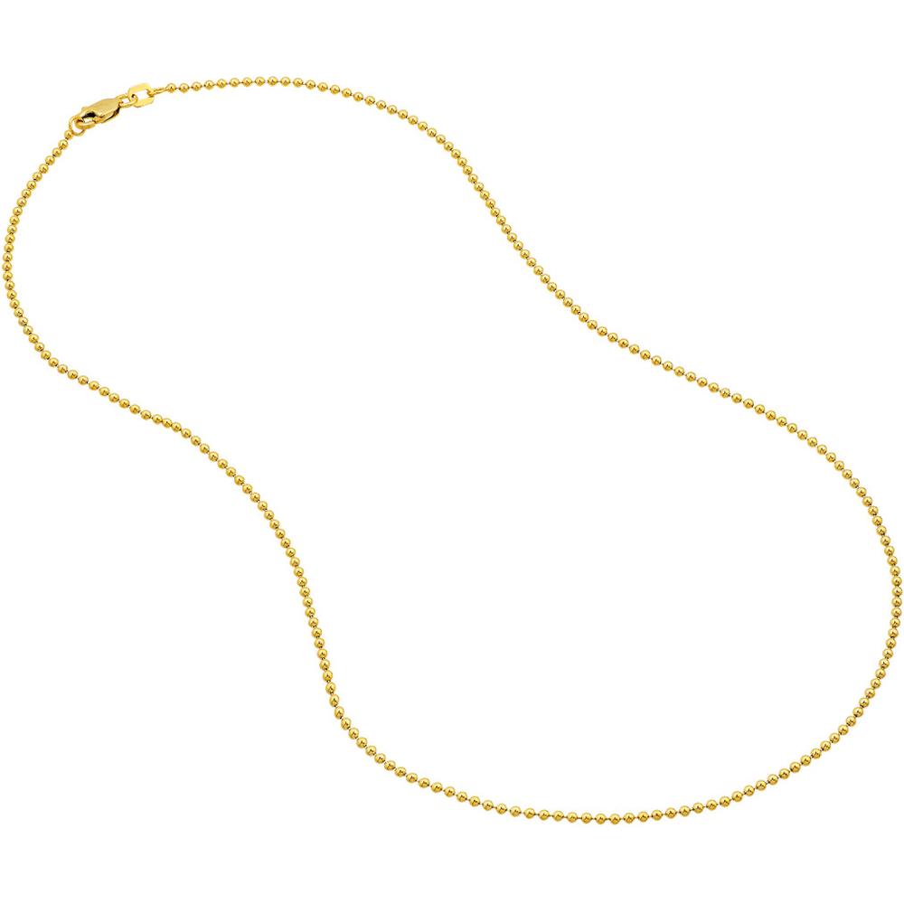 Olas d'Oro - 14K Yellow Gold 1.5mm Bead Chain Necklace with Lobster Lock - 16" Length