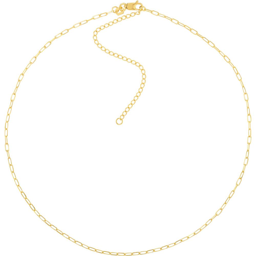 Olas d'Oro - 14K Yellow Gold 1.7mm Paper Clip Choker Necklace - Adjustable Length 13-16 Inches