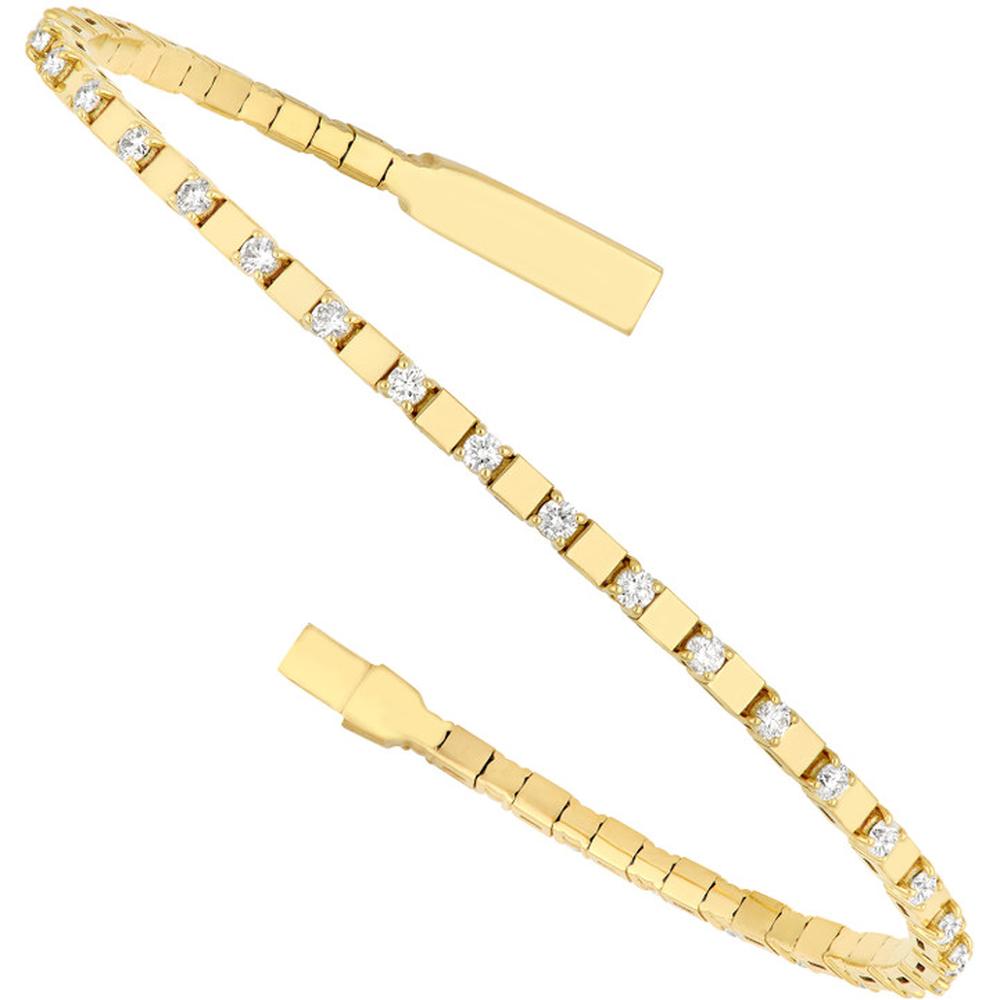 Olas d'Oro - 14K Yellow Gold 1 Carat Diamond Flex Bracelet with Box Lock Closure