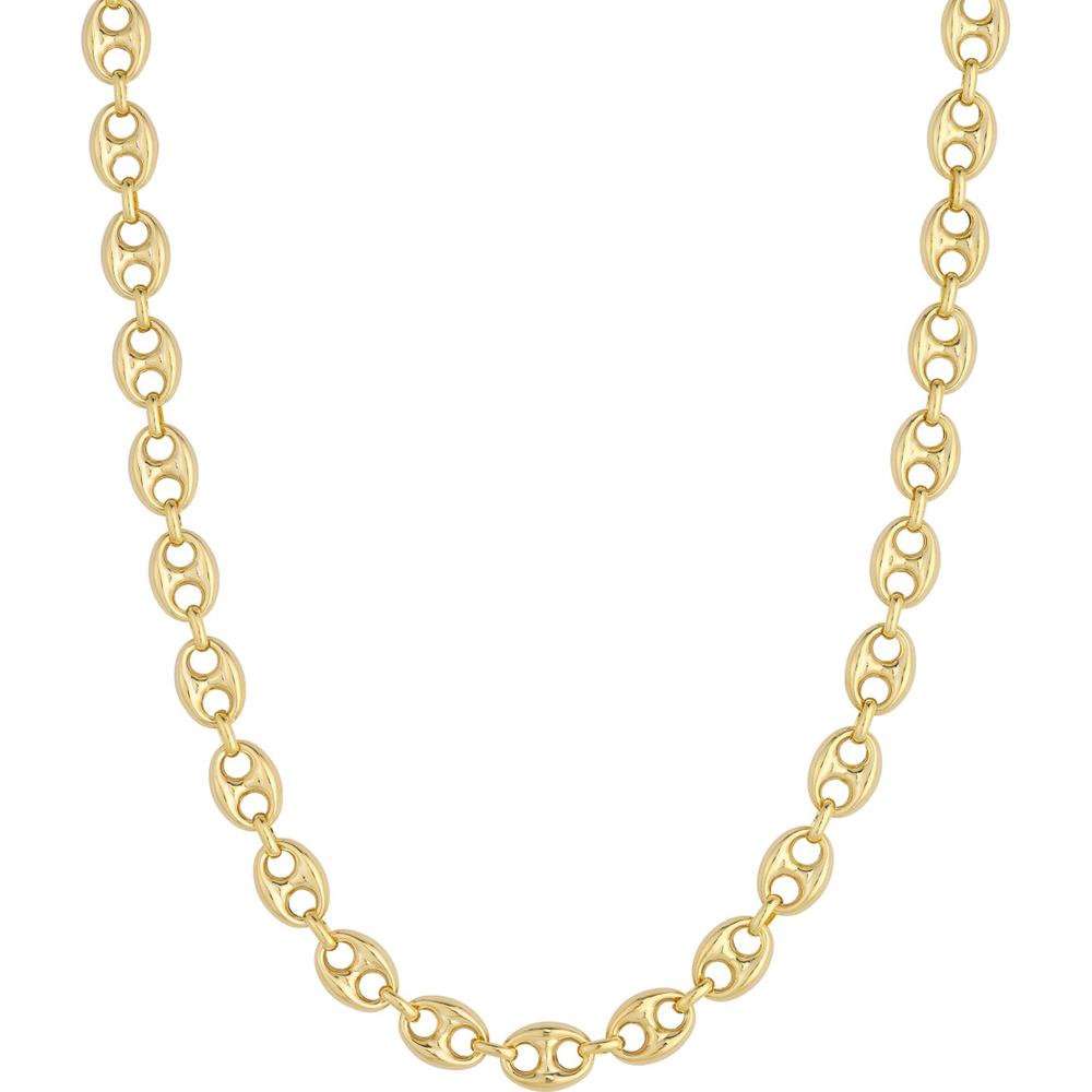 Olas d'Oro - 14K Yellow Gold 10mm Puff Mariner Chain Bracelet with Fancy Lobster Lock - 8" Length