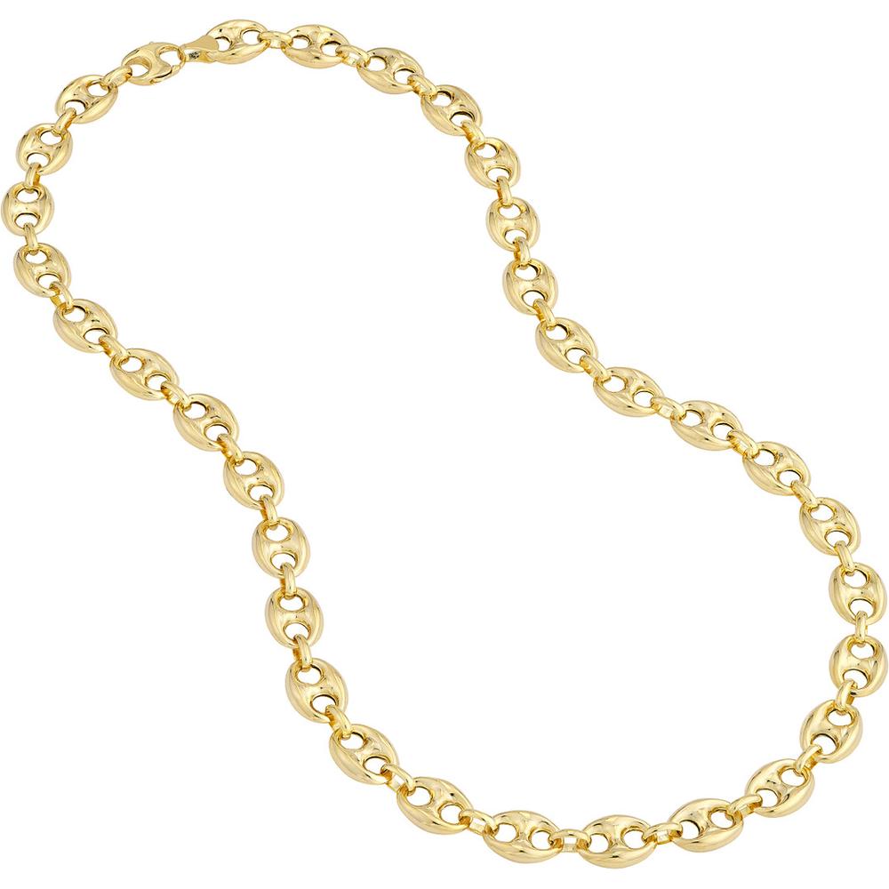 Olas d'Oro - 14K Yellow Gold 10mm Puff Mariner Chain Bracelet with Fancy Lobster Lock - 8" Length