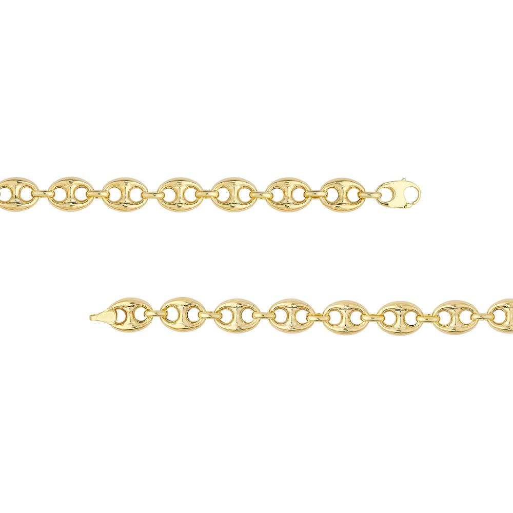 Olas d'Oro - 14K Yellow Gold 10mm Puff Mariner Chain Bracelet with Fancy Lobster Lock - 8" Length