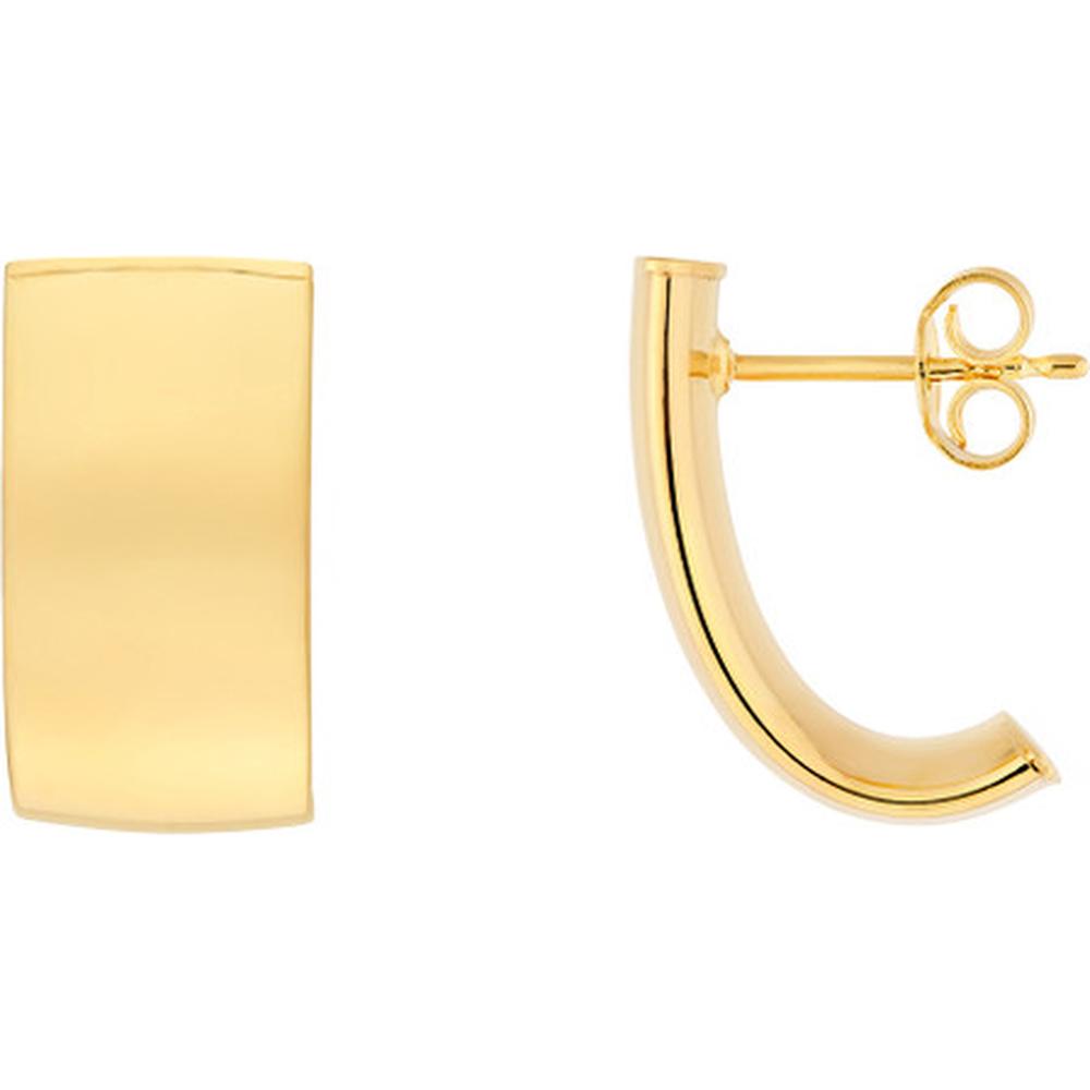 Olas d'Oro - 14K Yellow Gold 10mm Small Flat Oval Tube J Hoop Earrings - 2.30 Grams