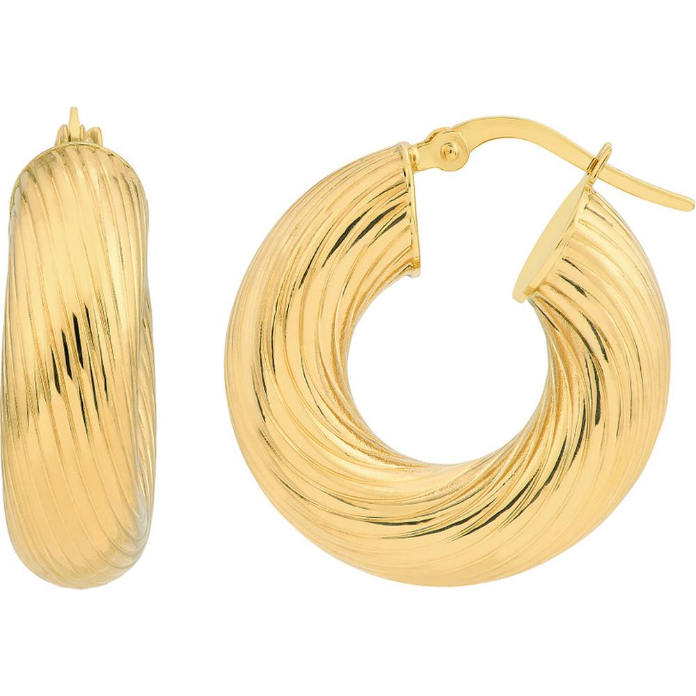 Olas d'Oro - 14K Yellow Gold 10mm Textured Round Tube Hoop Earrings - 4.34 Grams