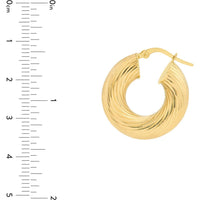 Olas d'Oro - 14K Yellow Gold 10mm Textured Round Tube Hoop Earrings - 4.34 Grams