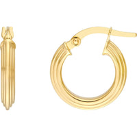 Olas d'Oro - 14K Yellow Gold 10mm Triangle Tube Hammered Round Hoop Earrings 1.05 Grams Total Weight