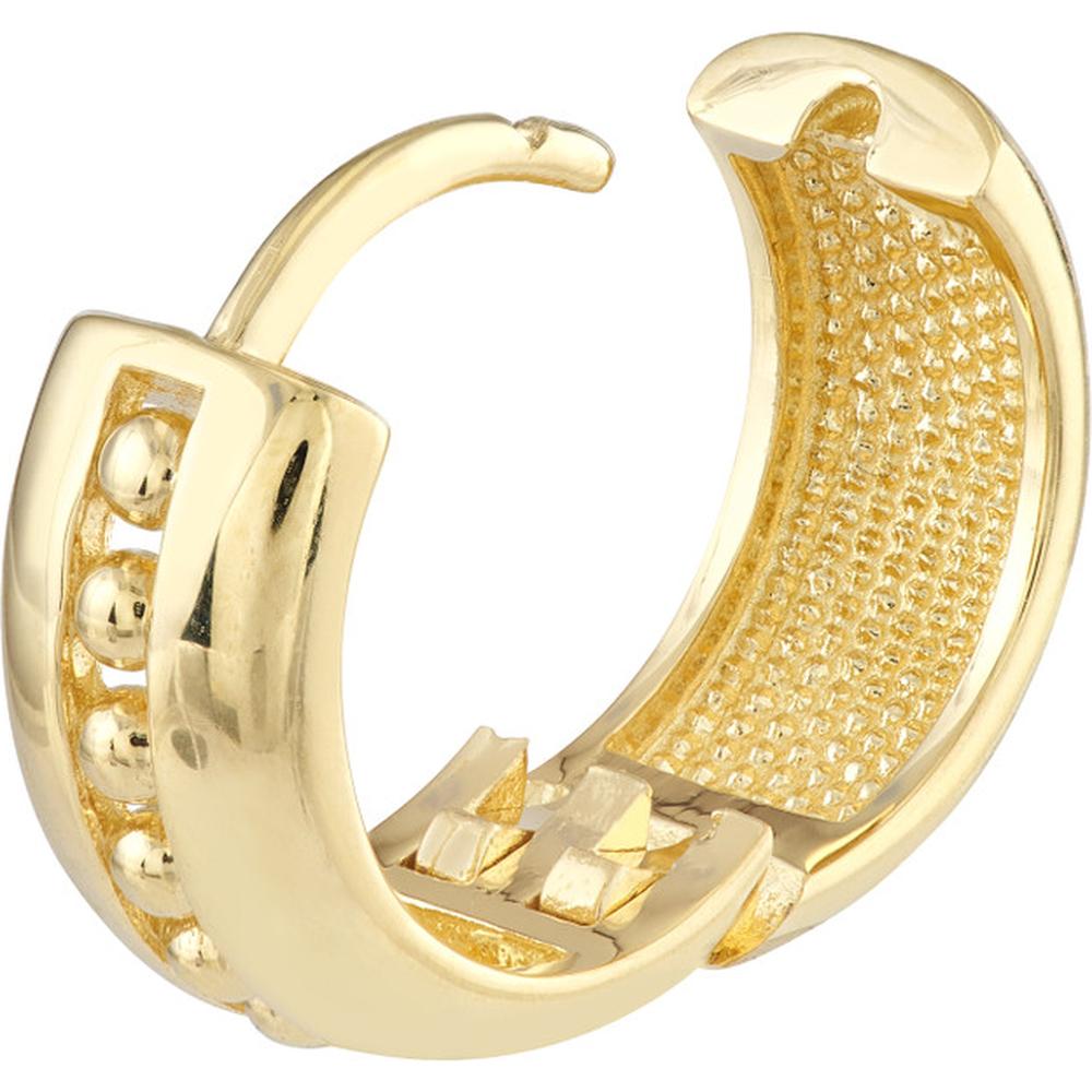 Olas d'Oro - 14K Yellow Gold 13x5.5mm Beaded Huggie Earrings with Hinged Closure