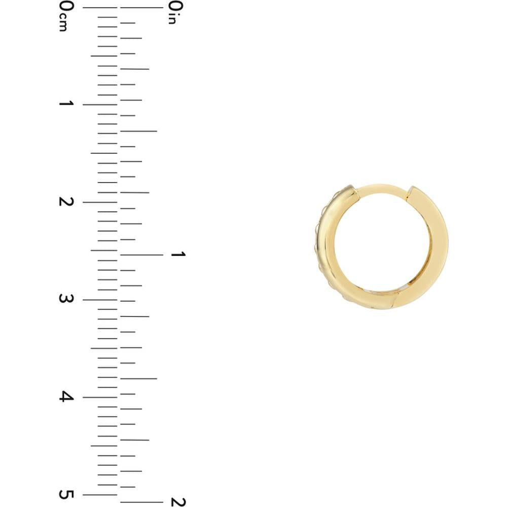 Olas d'Oro - 14K Yellow Gold 13x5.5mm Beaded Huggie Earrings with Hinged Closure