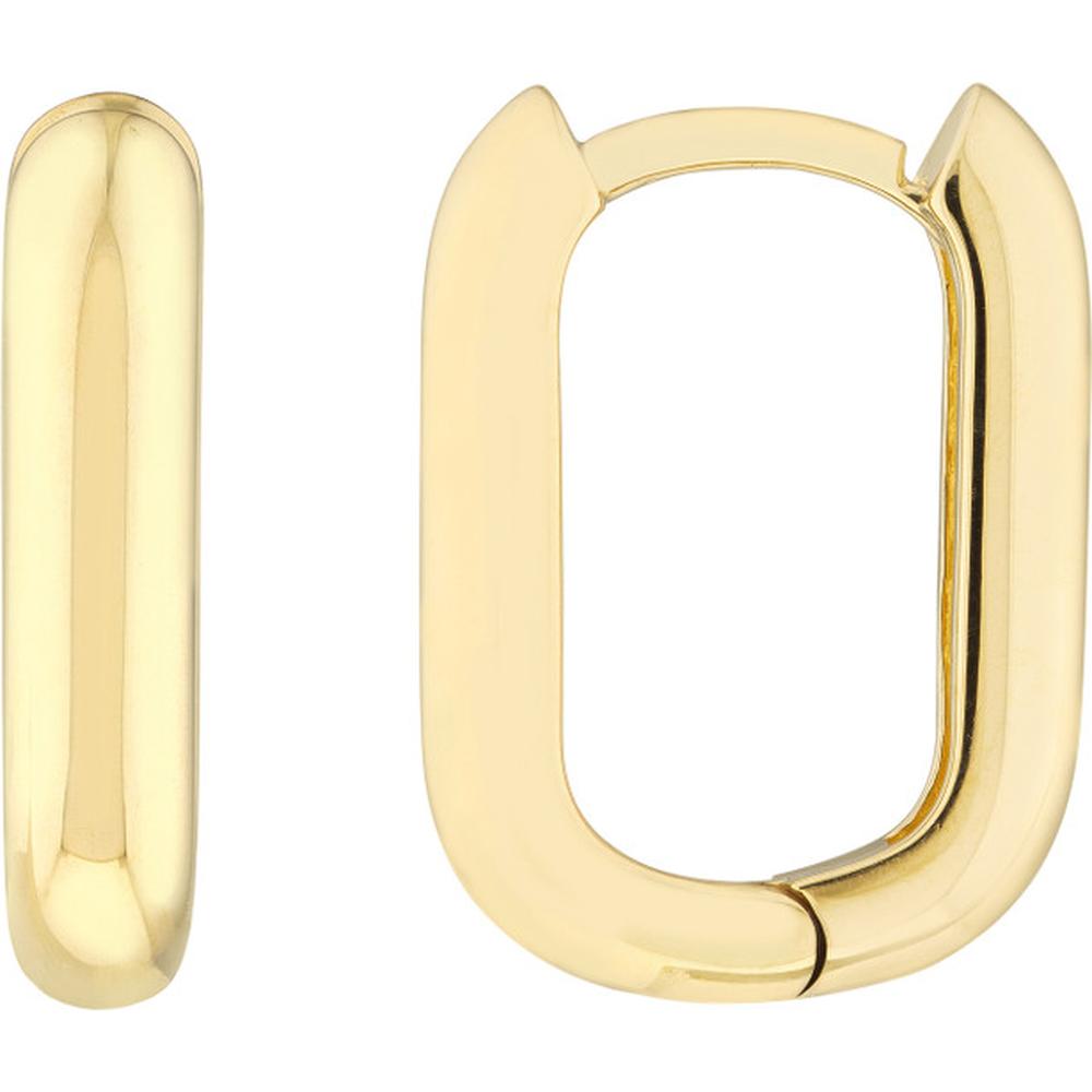 Olas d'Oro - 14K Yellow Gold 15mm Oblong Polished Mini Hoops - Luxury Hoop Earrings