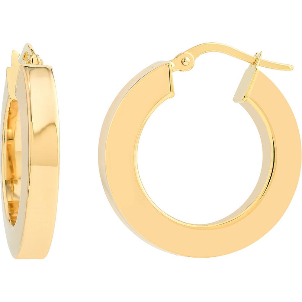 Olas d'Oro - 14K Yellow Gold 15mm Round Square Tube Hoop Earrings with Hinge Closure