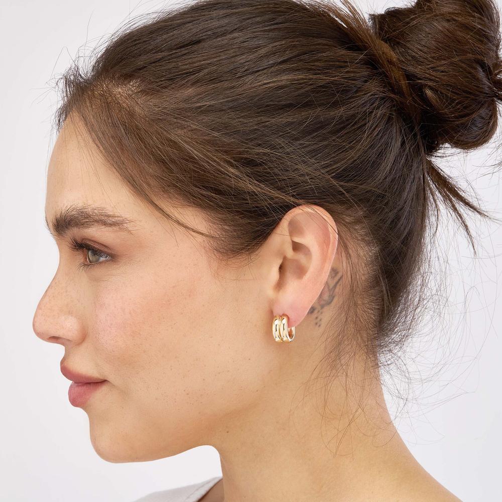 Olas d'Oro - 14K Yellow Gold 15mm Small Double Open Hoop Earrings