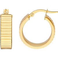 Olas d'Oro - 14K Yellow Gold 15mm Textured Line Round Hoop Earrings 2.40 Grams Total Weight