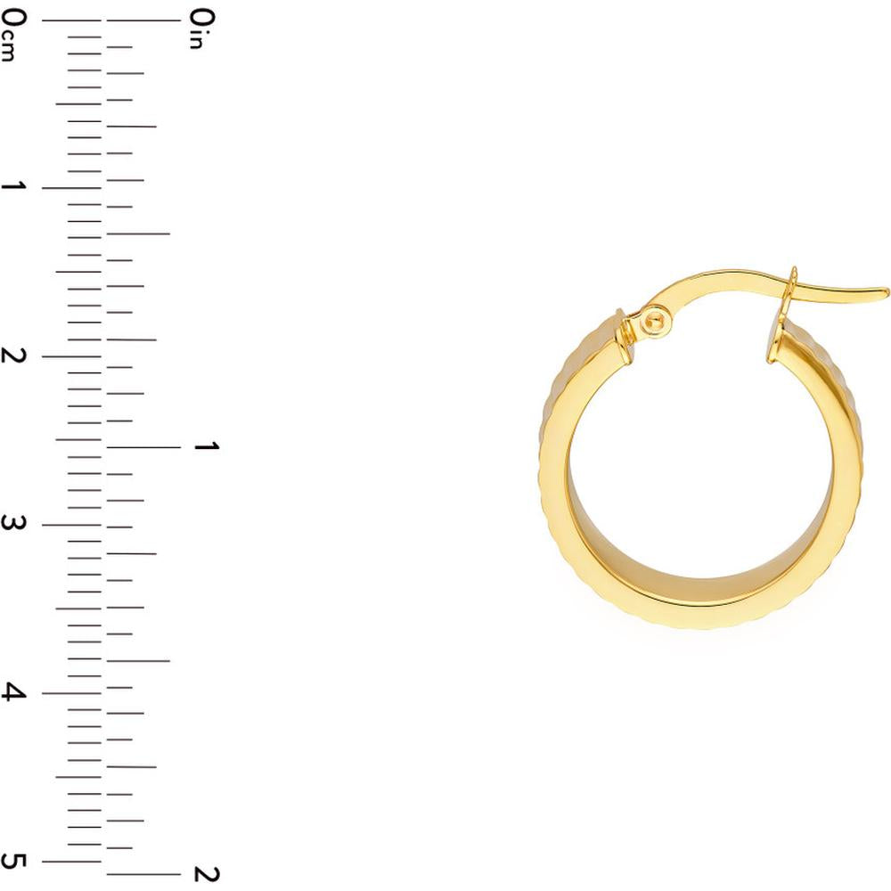 Olas d'Oro - 14K Yellow Gold 15mm Textured Line Round Hoop Earrings 2.40 Grams Total Weight