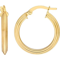 Olas d'Oro - 14K Yellow Gold 15mm Triangle Tube Hammered Round Hoop Earrings