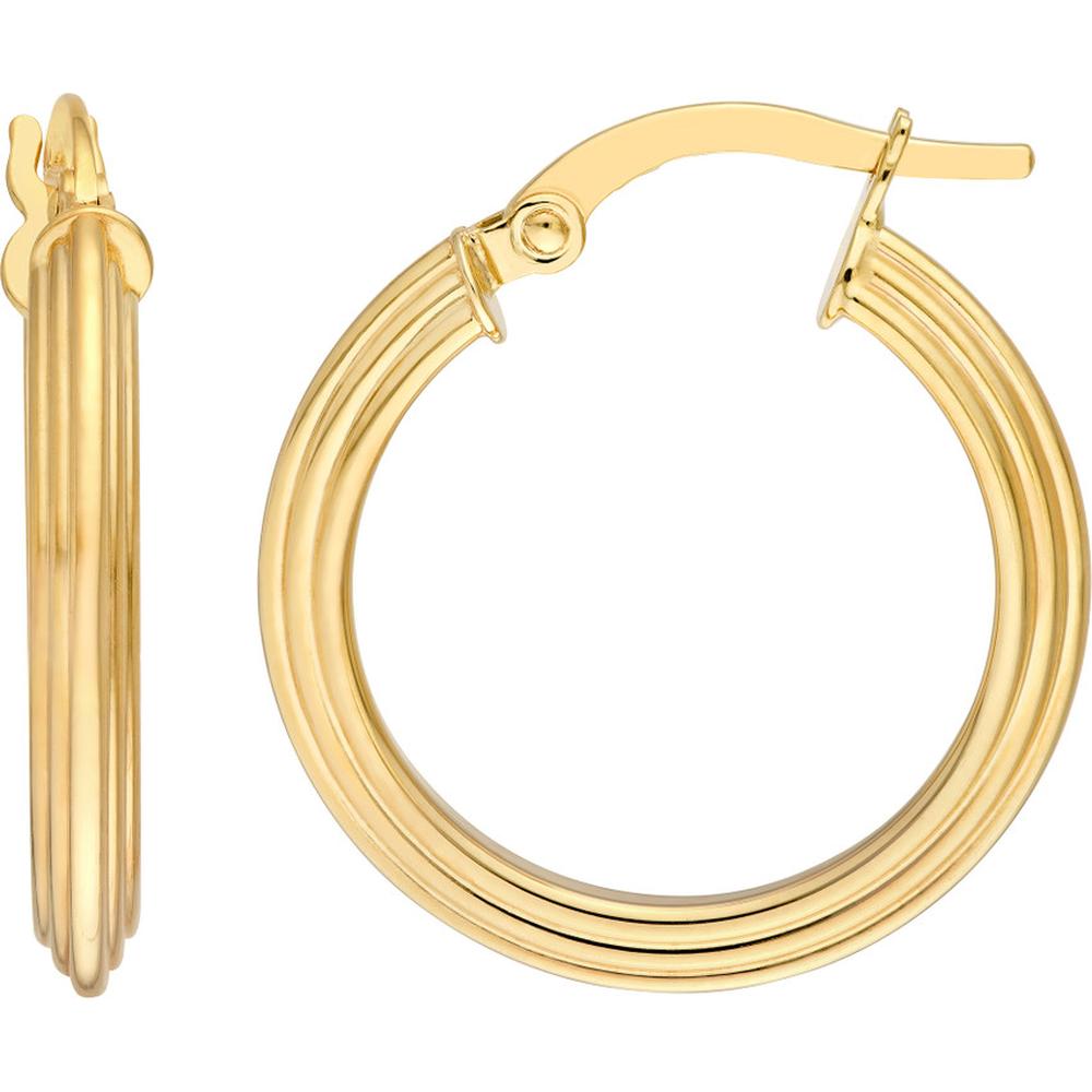 Olas d'Oro - 14K Yellow Gold 15mm Triangle Tube Hammered Round Hoop Earrings