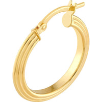 Olas d'Oro - 14K Yellow Gold 15mm Triangle Tube Hammered Round Hoop Earrings