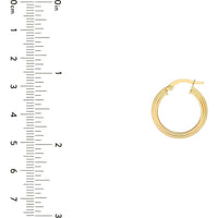 Olas d'Oro - 14K Yellow Gold 15mm Triangle Tube Hammered Round Hoop Earrings