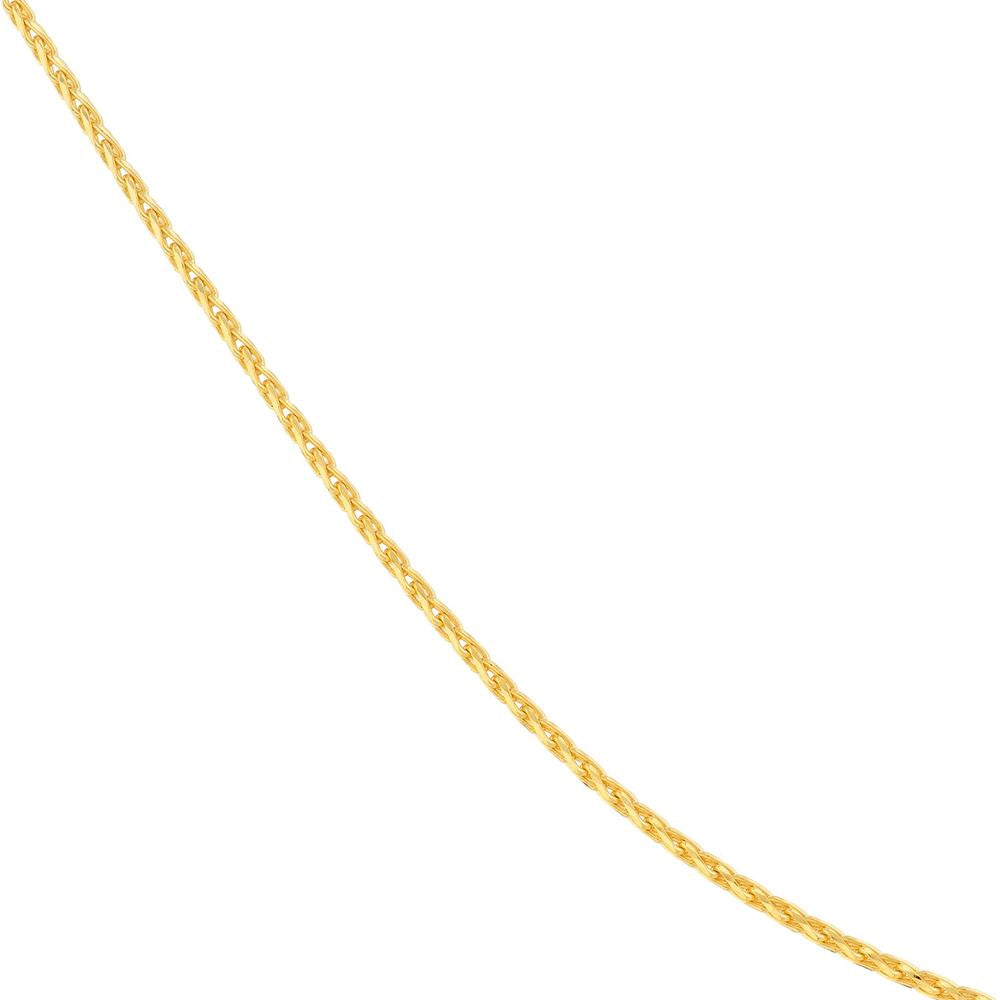 Olas d'Oro - 14K Yellow Gold 16" Diamond-Cut Round Wheat Chain Necklace with Lobster Clasp - 0.85mm