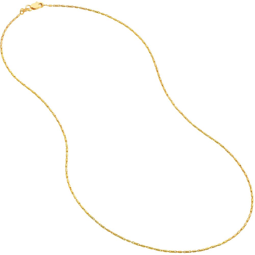 Olas d'Oro - 14K Yellow Gold 16" Diamond-Cut Tube Bead Chain Necklace with Lobster Lock - 2.2 Grams