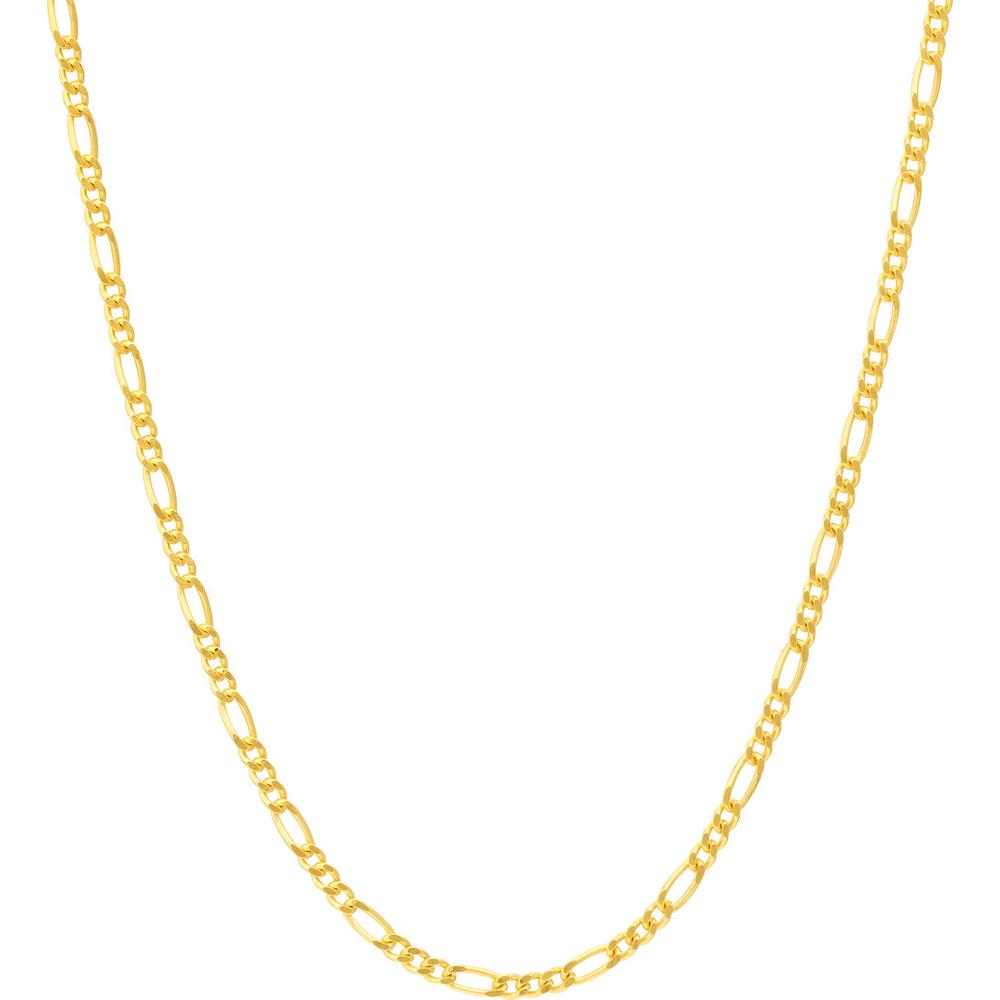 Olas d'Oro - 14K Yellow Gold 16" Figaro Chain Necklace with Spring Ring Clasp - 1.30mm Width, 1.53 Grams Average Weight