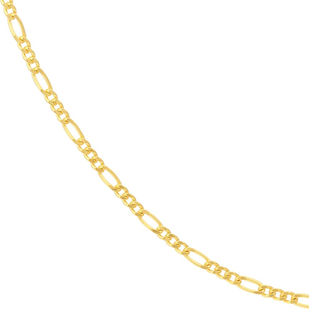 Olas d'Oro - 14K Yellow Gold 16" Figaro Chain Necklace with Spring Ring Clasp - 1.30mm Width, 1.53 Grams Average Weight