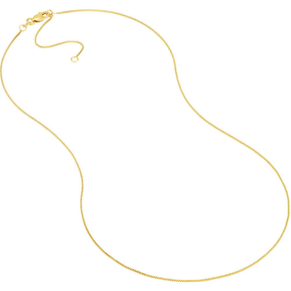 Olas d'Oro - 14K Yellow Gold 18" Adjustable Box Chain Necklace 0.66mm Wide with Lobster Clasp