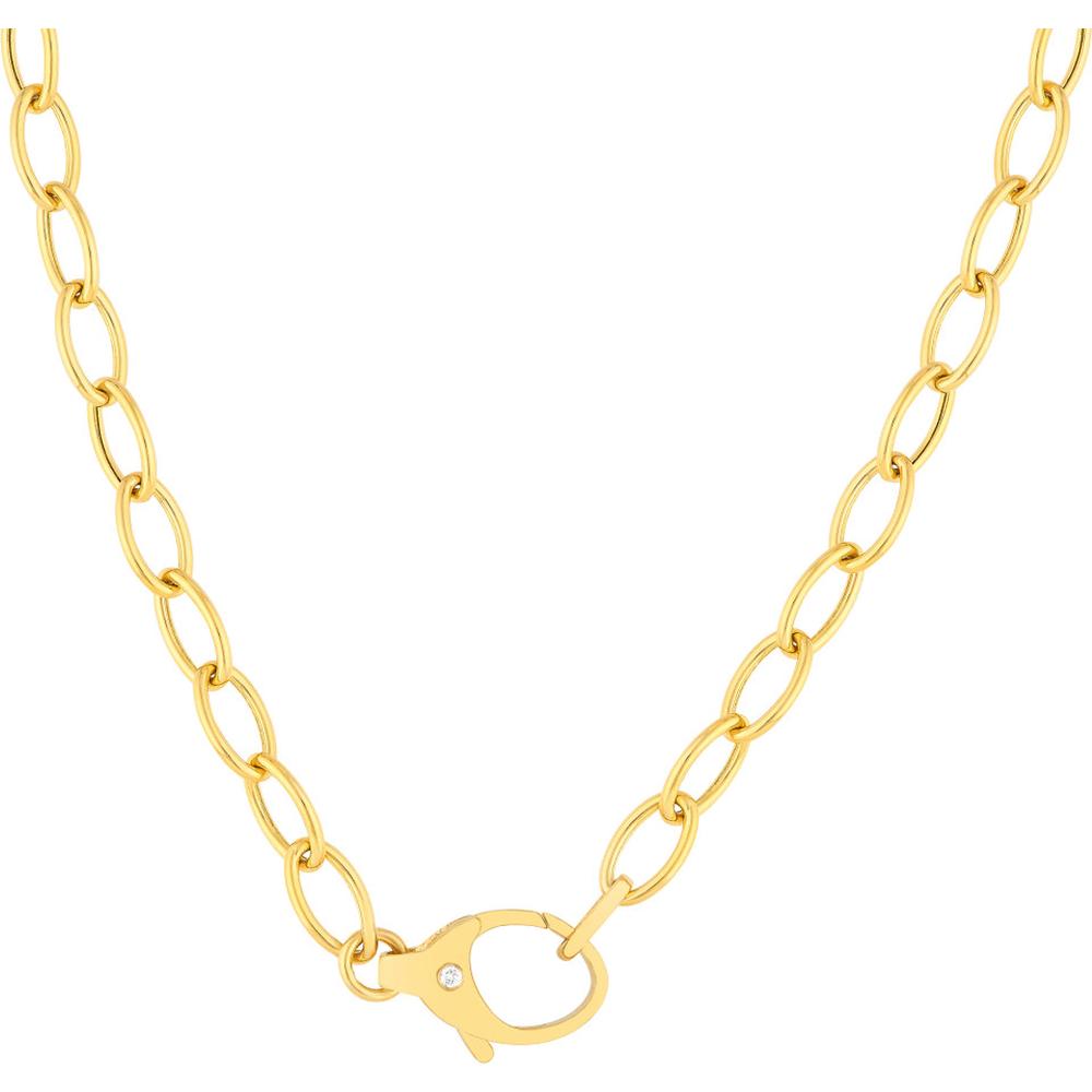 Olas d'Oro - 14K Yellow Gold 18" Oval Link Chain with Diamond Pear Lock Clasp - 0.02 Carat Total Diamond Weight