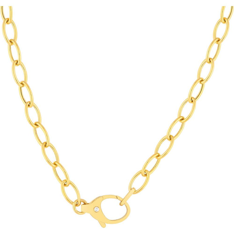 Olas d'Oro - 14K Yellow Gold 18" Oval Link Chain with Diamond Pear Lock Clasp - 0.02 Carat Total Diamond Weight