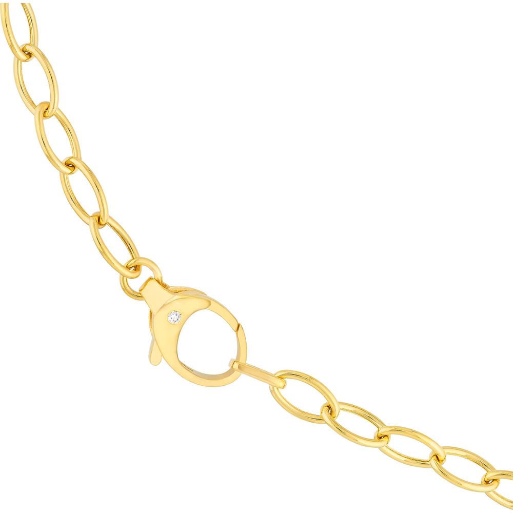 Olas d'Oro - 14K Yellow Gold 18" Oval Link Chain with Diamond Pear Lock Clasp - 0.02 Carat Total Diamond Weight