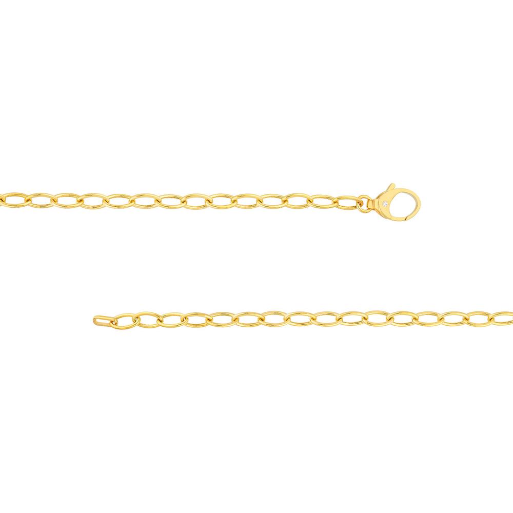 Olas d'Oro - 14K Yellow Gold 18" Oval Link Chain with Diamond Pear Lock Clasp - 0.02 Carat Total Diamond Weight