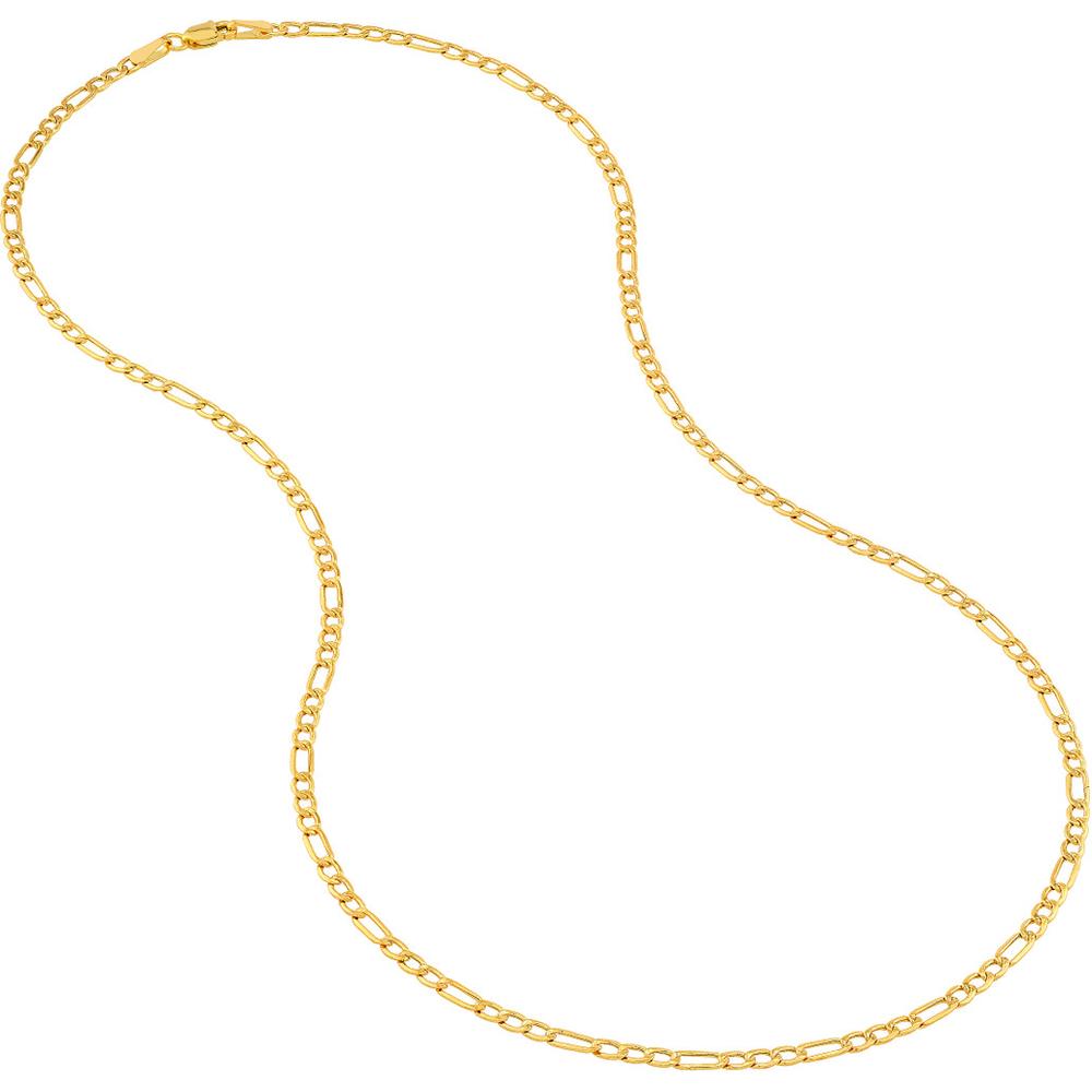 Olas d'Oro - 14K Yellow Gold 2.45mm Hollow Beveled Figaro Chain Necklace - 20"