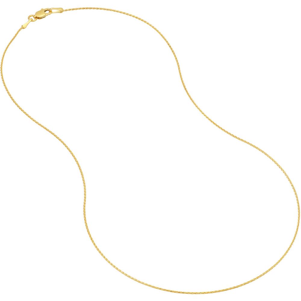Olas d'Oro - 14K Yellow Gold 20" Diamond-Cut Round Wheat Chain Necklace 0.85mm with Lobster Lock