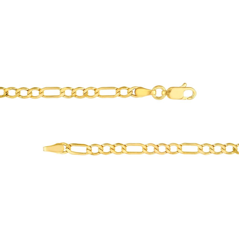 Olas d'Oro - 14K Yellow Gold 20" Hollow Diamond-Cut Figaro Chain Necklace - 4.52 Grams Average Weight