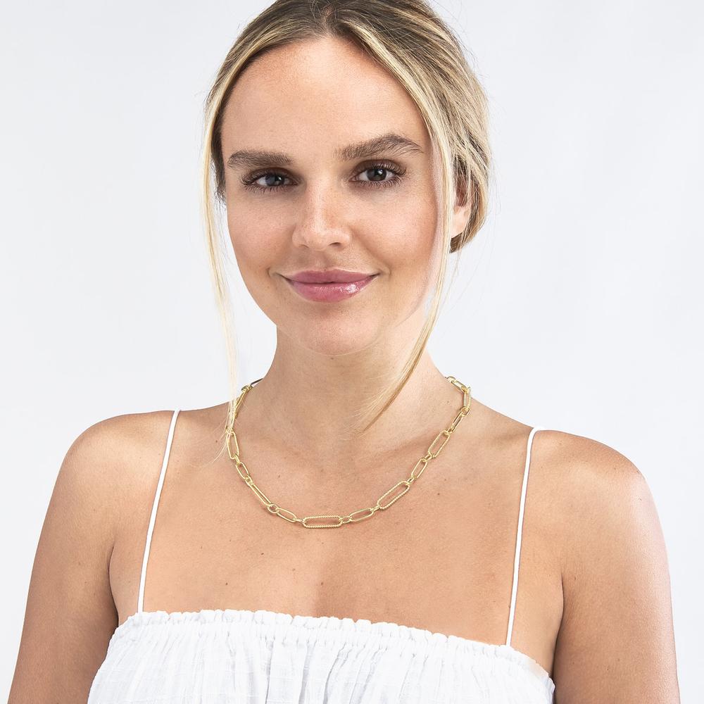 Olas d'Oro - 14K Yellow Gold 20" Twist and Polished Oval Link Necklace with Pear Shape Lobster Clasp