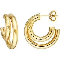 Olas d'Oro - 14K Yellow Gold 20mm Diamond-Cut Small Twist Open Hoop Earrings