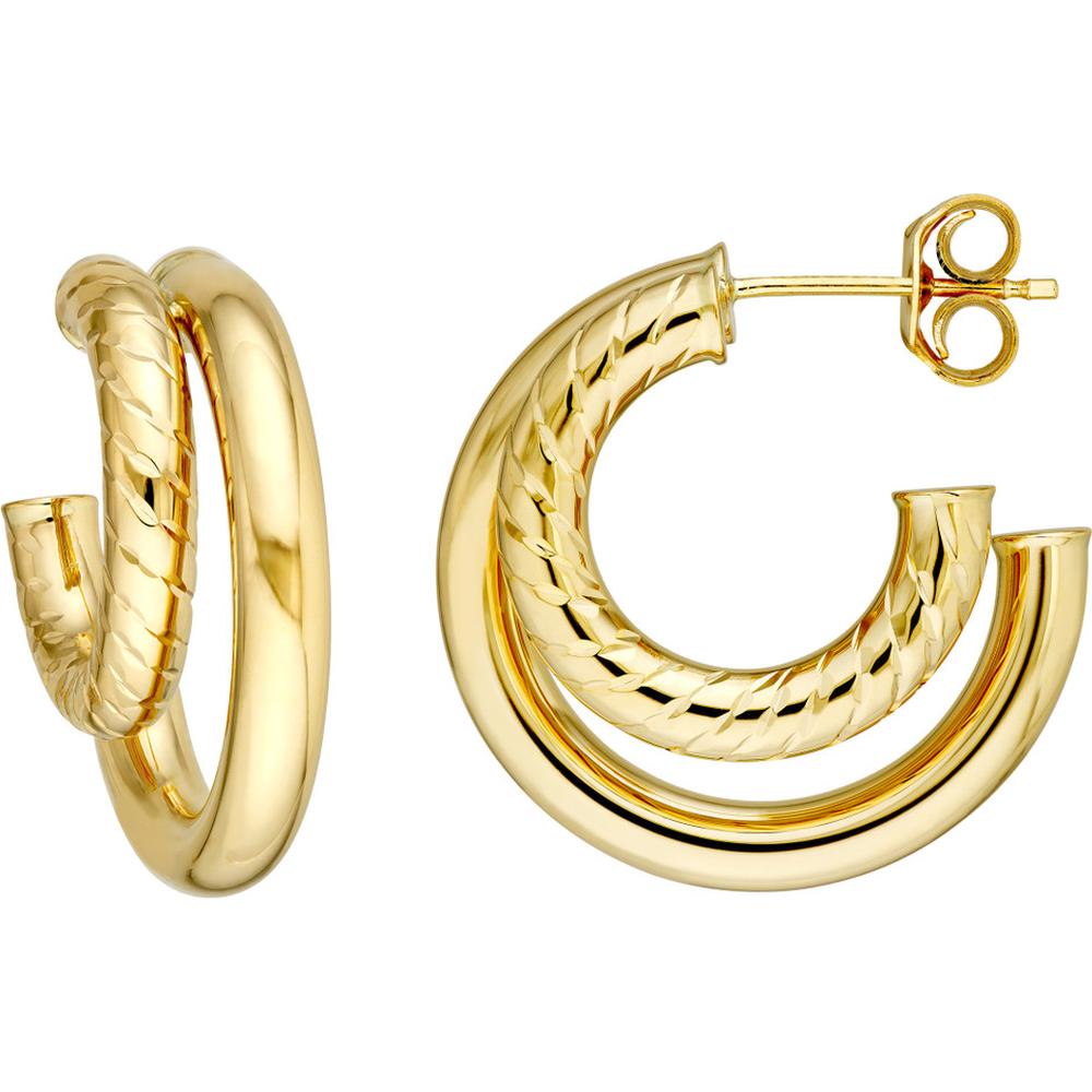 Olas d'Oro - 14K Yellow Gold 20mm Diamond-Cut Small Twist Open Hoop Earrings