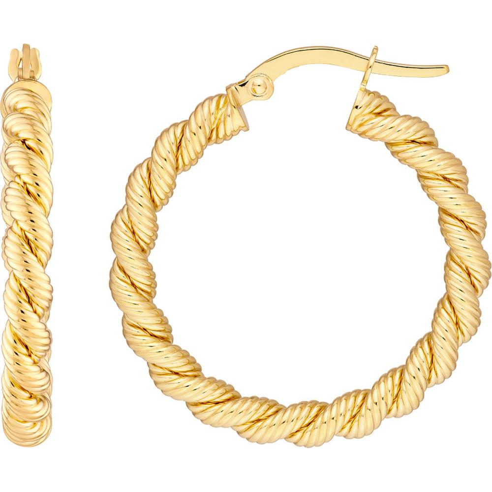 Olas d'Oro - 14K Yellow Gold 20mm Twisted Rope Hoop Earrings - Elegant Gold Hoops