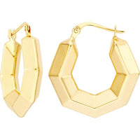 Olas d'Oro - 14K Yellow Gold 22.80mm 3D Hexagon Hoop Earrings - 2.40 Grams Total Weight