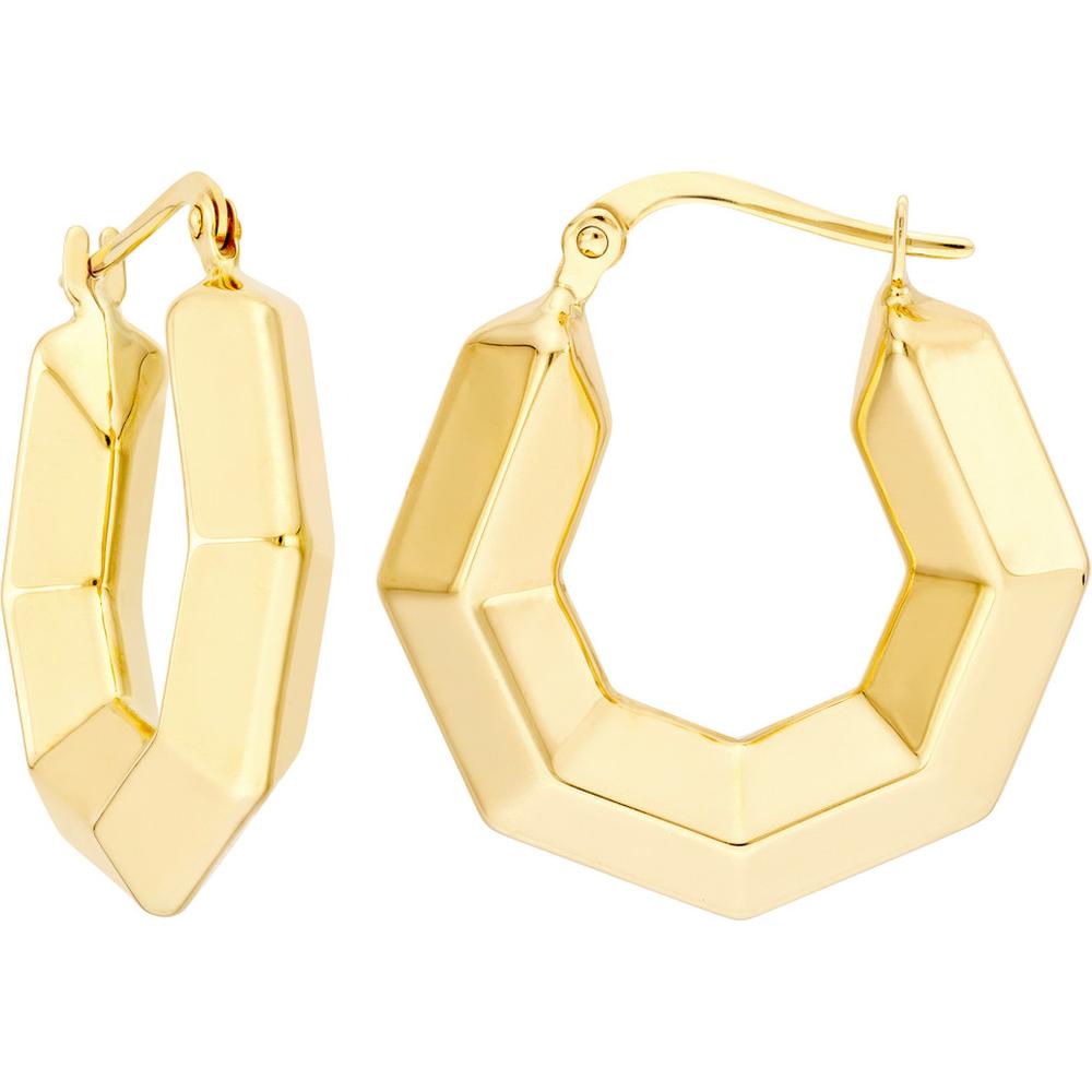 Olas d'Oro - 14K Yellow Gold 22.80mm 3D Hexagon Hoop Earrings - 2.40 Grams Total Weight