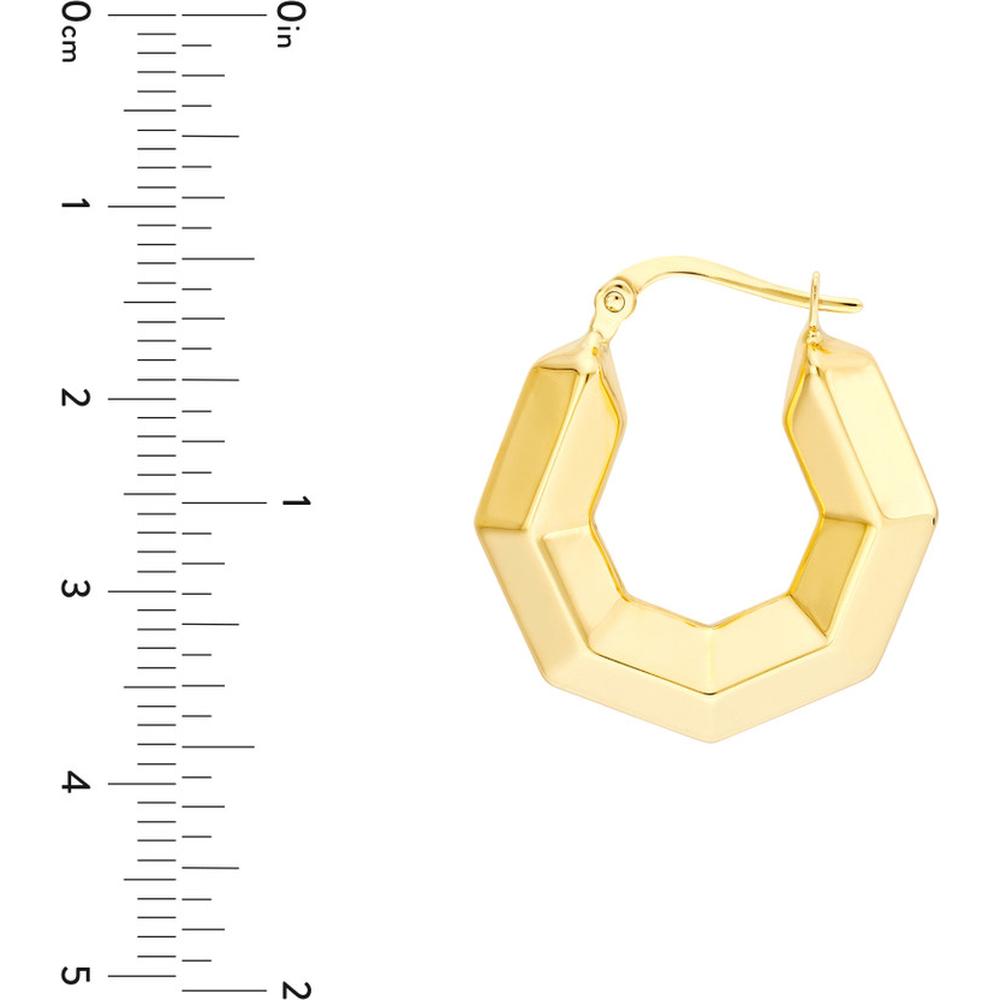 Olas d'Oro - 14K Yellow Gold 22.80mm 3D Hexagon Hoop Earrings - 2.40 Grams Total Weight