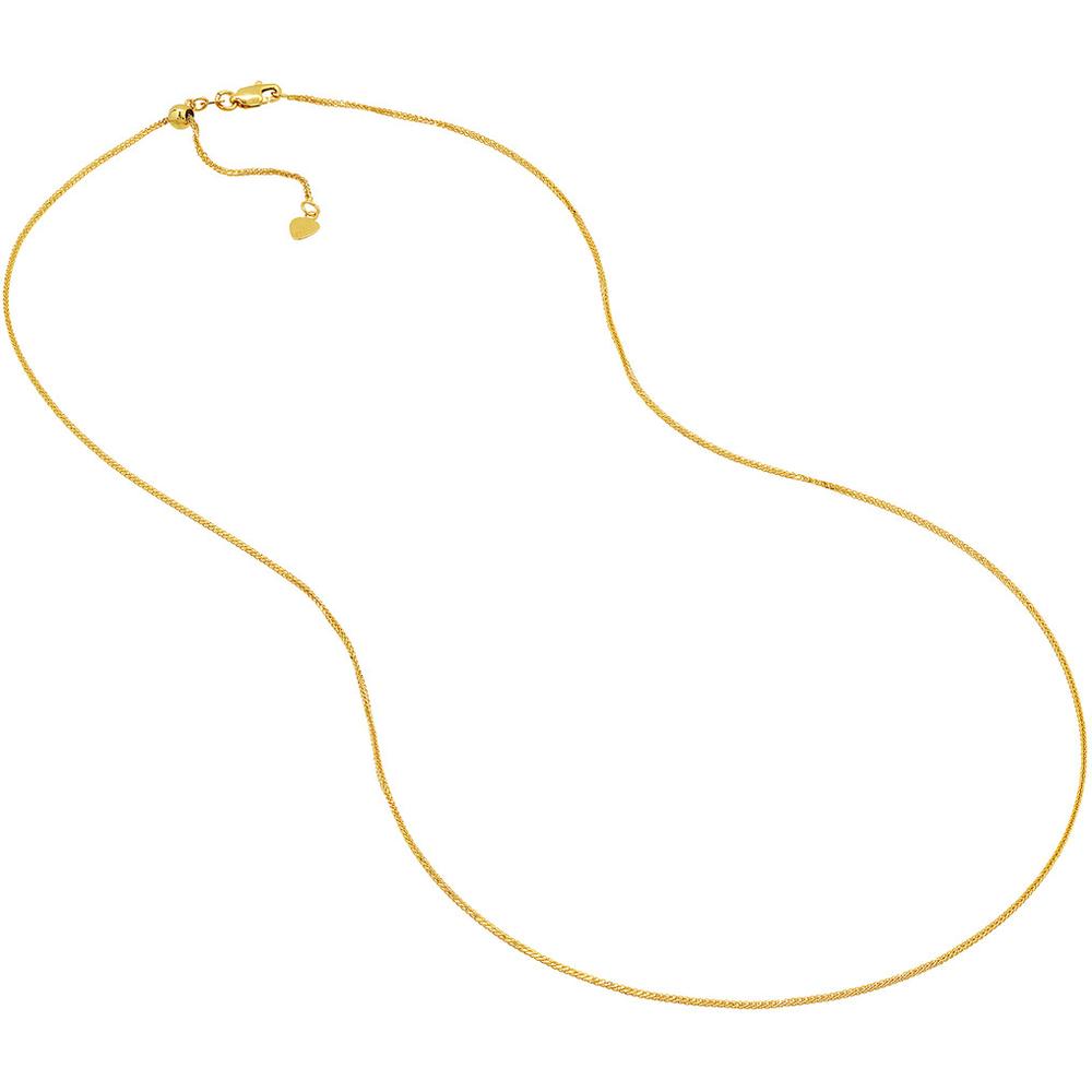 Olas d'Oro - 14K Yellow Gold 22" Adjustable Square Wheat Chain Necklace with Slider Bead 2.52 Grams Total Weight