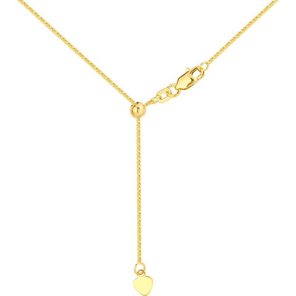 Olas d'Oro - 14K Yellow Gold 22" Adjustable Square Wheat Chain Necklace with Slider Bead 2.52 Grams Total Weight