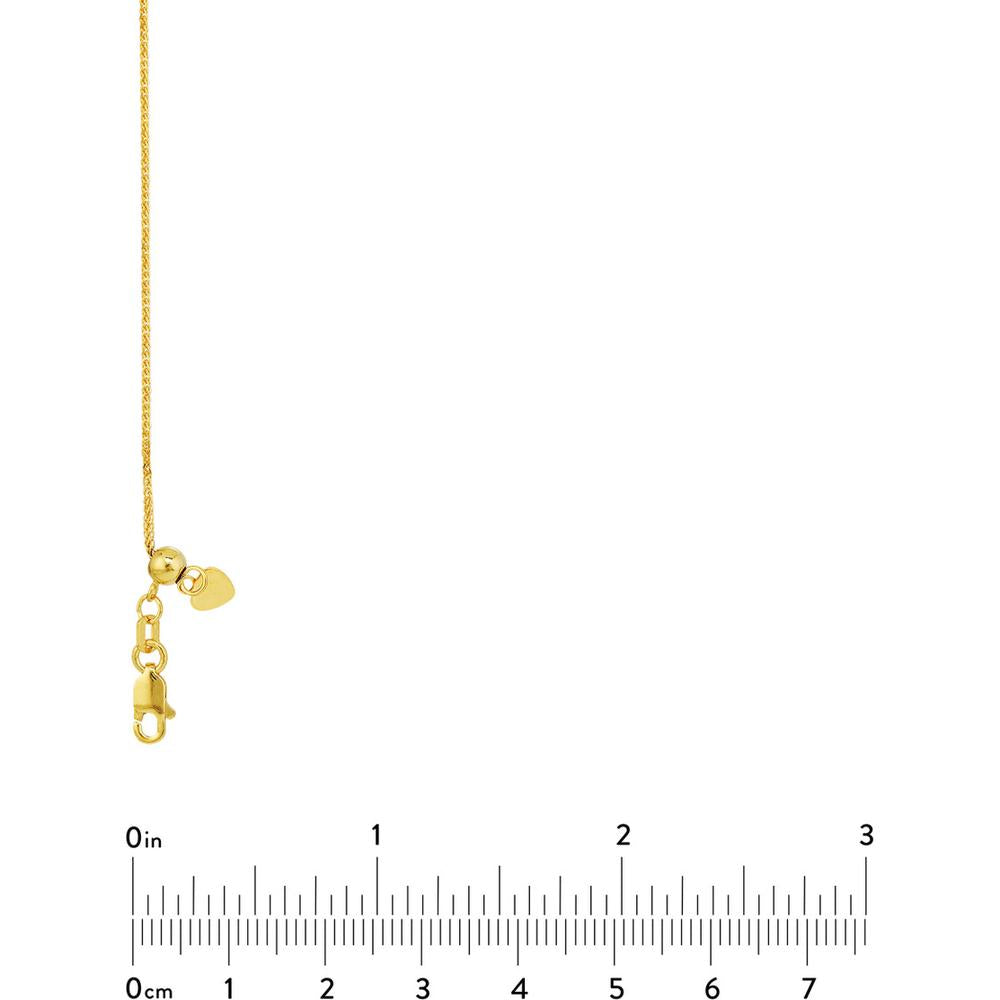 Olas d'Oro - 14K Yellow Gold 22" Adjustable Square Wheat Chain Necklace with Slider Bead 2.52 Grams Total Weight