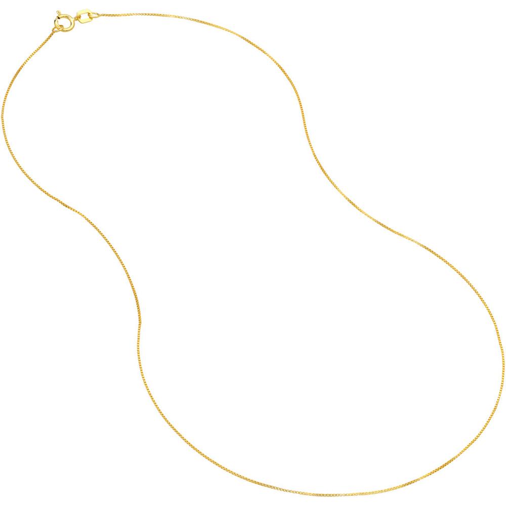 Olas d'Oro - 14K Yellow Gold 24" Fine Box Chain Necklace with Spring Ring Clasp 0.55mm Width