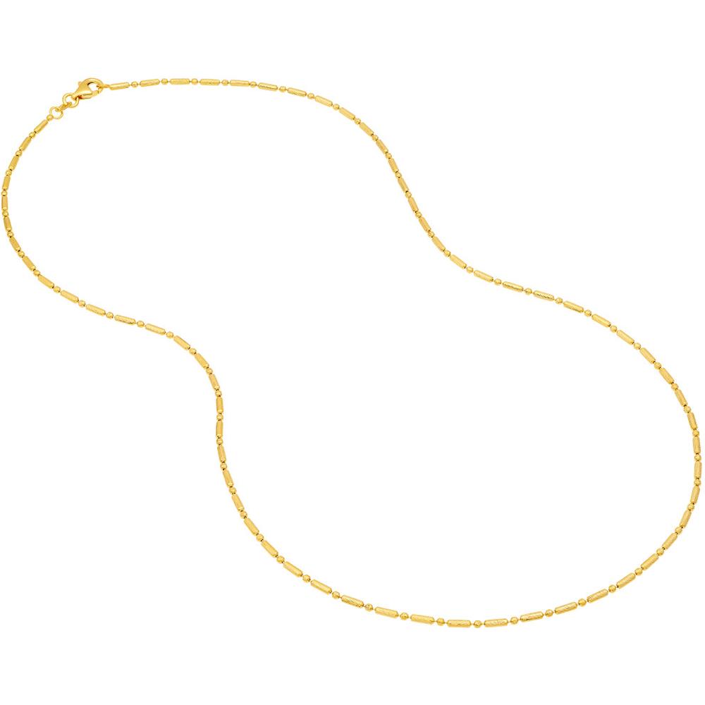 Olas d'Oro - 14K Yellow Gold 24" Diamond-Cut Bead and Long Bar Chain Necklace with Pear Lobster Clasp 4.58 Grams Average Weight