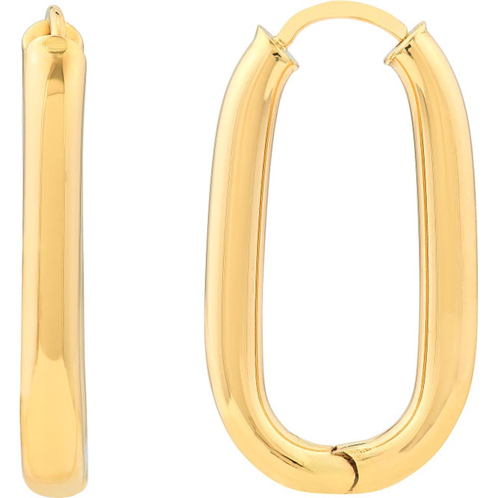 Olas d'Oro - 14K Yellow Gold 25.1mm Oval Round Hoop Hinged Earrings - 2.90 Grams Total Weight