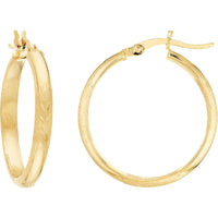 Olas d'Oro - 14K Yellow Gold 25mm Diamond-Cut Florentine Hoop Earrings - 1.45g Total Weight